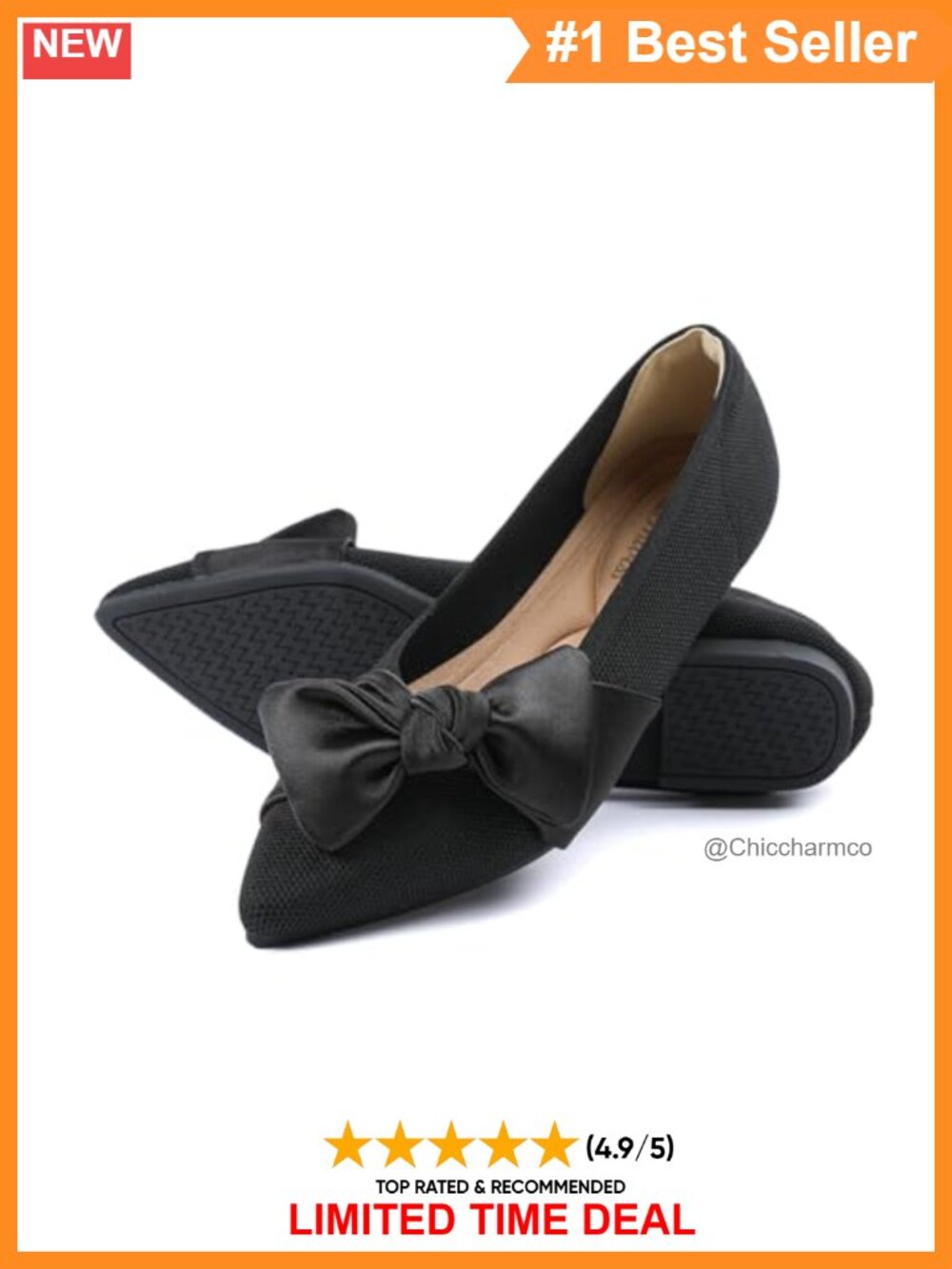 Pointed Toe Ballet Flats with Bow Mesh Memory Foam Comfort Dressy Shoes